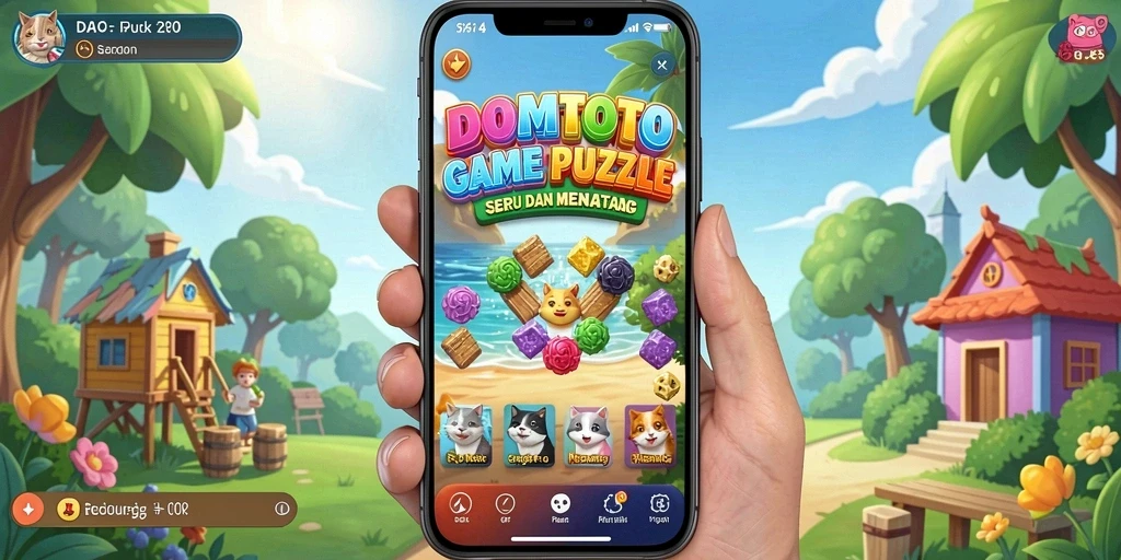 Tangkapan layar utama DOMTOTO menampilkan gameplay Puzzle yang seru.
