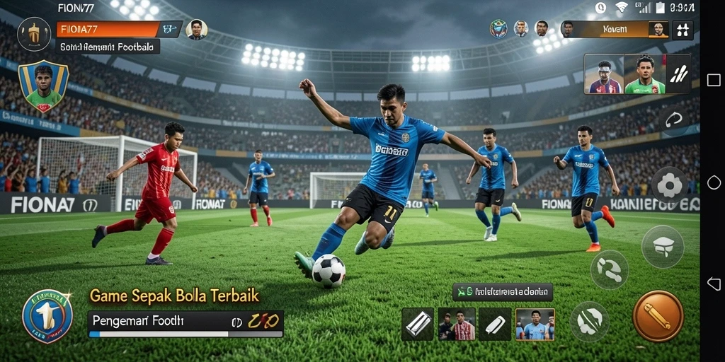 Screenshot gameplay <strong>FIONA77</strong> menampilkan aksi seru di lapangan sepak bola.