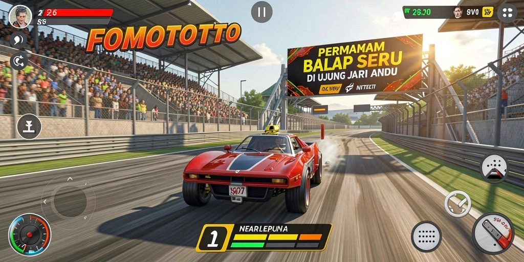 Gameplay menarik dari <strong>FOMOTOTO</strong> menampilkan balapan seru dan mendebarkan.