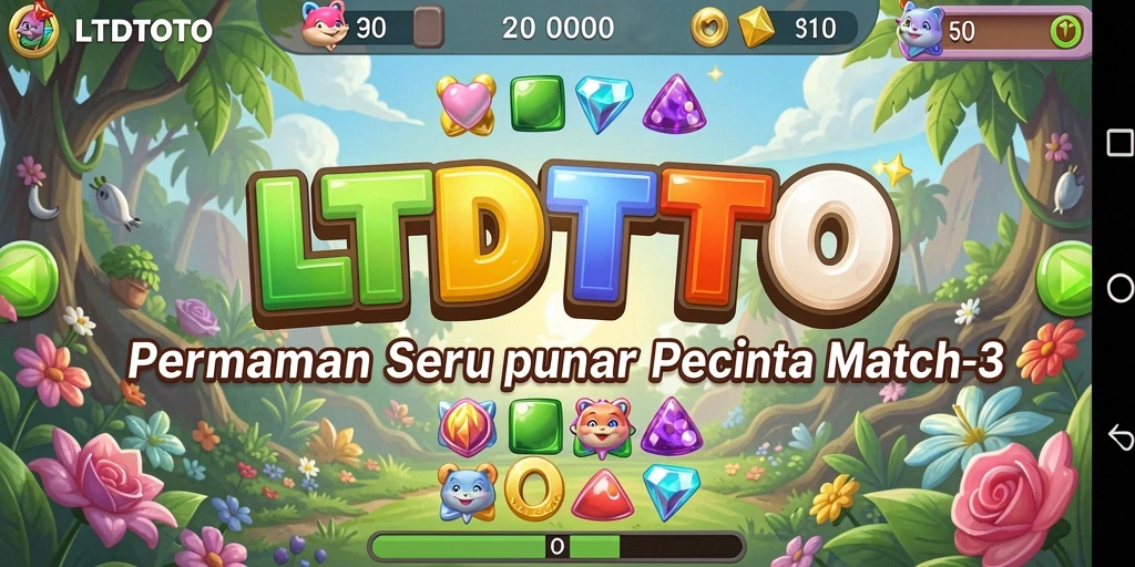 Tangkapan layar LTDTOTO dengan gameplay Match-3 yang penuh warna.