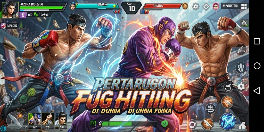 Screenshot menunjukkan pertarungan seru di MPOID dengan karakter yang beragam.