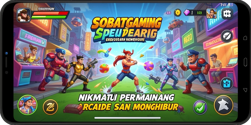 Screenshot menunjukkan karakter dan gameplay arcade yang menyenangkan.