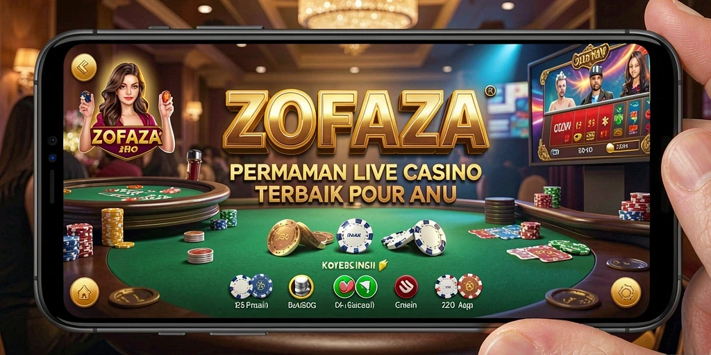 Screenshot utama ZOFAZA menampilkan dealer profesional dalam permainan Live Casino.