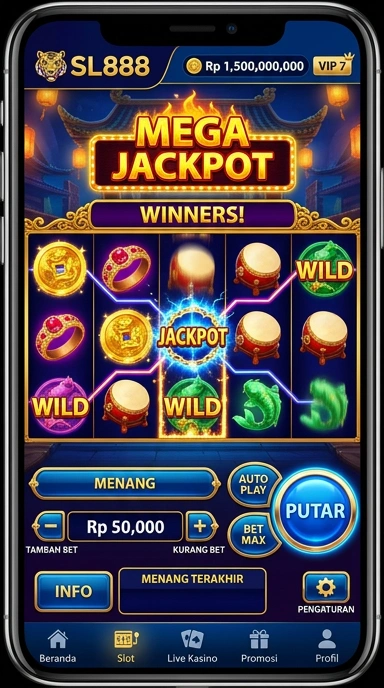 Screenshot aplikasi sl888 dengan pilihan kategori yang beragam.